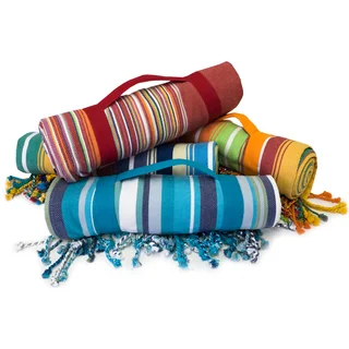 Handmade Fringed Roll Up Beach Blanket with Easy Carry Handle (60 x 60)
