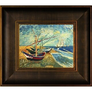 Vincent Van Gogh 'Fishing Boats on the Beach at Saintes-Maries' Hand Painted Framed Canvas Art