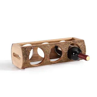 Danya B Stackable Three Bottle Wine Holder Log - Acacia Wood with Bark