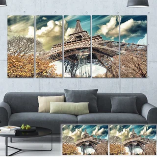 Designart 'Street View of Eiffel Tower' Cityscape Digital Art Canvas Print