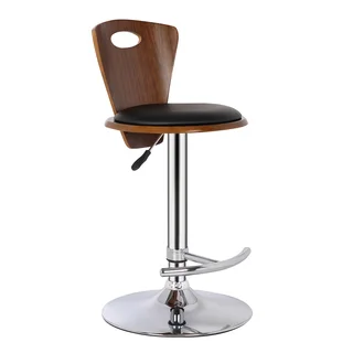 Armen Living Seattle Adjustable Swivel Barstool in Chrome finish with PU upholstery and Walnut Back (color options)