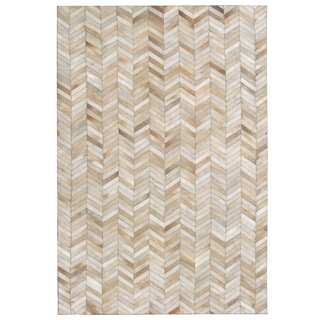 Tan Hand-stitched Chevron Cow Hide Leather Rug (8' x 10')