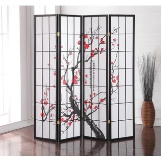 Japanese 4-Panel Screen Room Divider, Plum Blossom