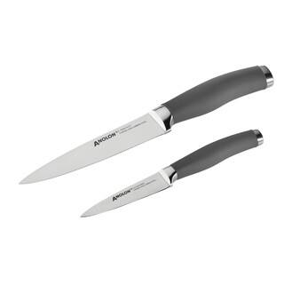Anolon SureGrip Cutlery 2-piece Grey Japanese Stainless Steel Fruit and Vegetable Knife Set with Sheaths