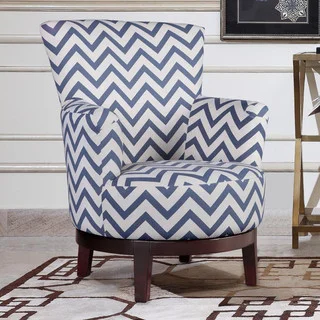 Swivel Accent Chair with Blue and White Chevron Pattern