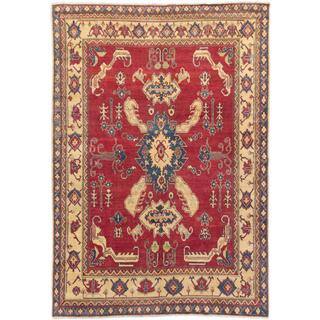 Ecarpetgallery Hand-knotted Uzbek Gazni Red and Yellow Wool Rug (6'11 x 10')