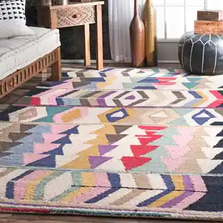 nuLOOM Handmade Tribal Arrowheads Rainbow Wool Multi Rug (4' x 6')