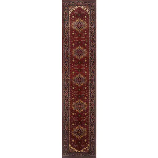 Herat Oriental Indo Hand-knotted Serapi Red/ Navy Wool Runner (2'7 x 14'1)