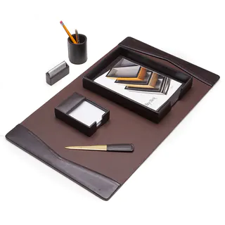 Brown Leather 6 pc Desk Set