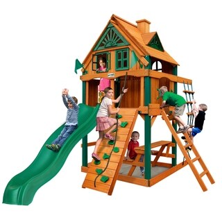 Gorilla Playsets Chateau Treehouse Tower Swing Set with Fort Add-On & Timber Shield
