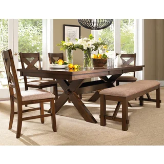 6 Piece Solid Wood Dining Set with Table, 4 Chairs, and Bench