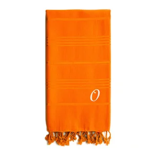 Authentic Sol Monogrammed Pestemal Fouta Dark Orange Tonal Stripe Turkish Cotton Bath/ Beach Towel