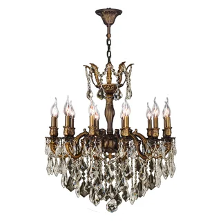 French Versailles Collection 12-light Antique Bronze Finish and Golden Teak Crystal Chandelier