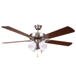 Bright Brushed Nickel Finish 52inch Ceiling Fan with Frosted Alabaster Glass and Reversible Blades