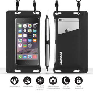 BasAcc Universal Black IPX8 Certified Double Sealing Waterproof Bag with Card Slot For iPhone 6/ 6S/ SE/ Samsung Galaxy S7 Edge