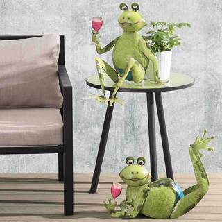 Sunjoy Comical Pair of Wine Drinking Frogs, Hand Painted Garden Sculpture, Set of 2