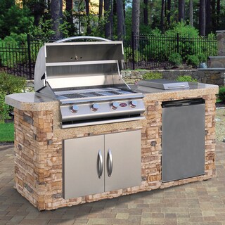 Cal Flame Natural Stone Stainless Steel 7 Foot 4 Burner Grill Island