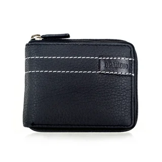 Faddism Brandio Series Men's Leather Black Zipper Bifold Wallet