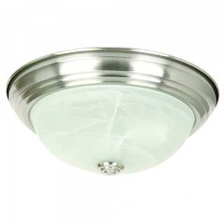 Satin Nickel Flush Mount Ceiling Light Fixture with Alabaster Glass