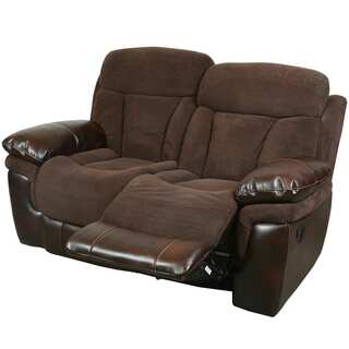 Porter Buck Chocolate Microfiber and Faux Leather Reclining Loveseat