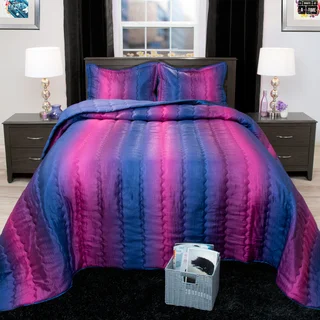 Windsor Home Striped Blue/ Plum Metallic Bedspread Set