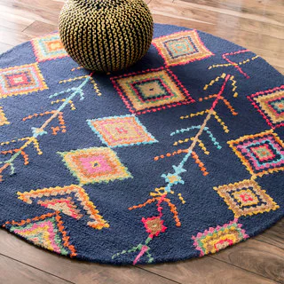 nuLOOM Contemporary Handmade Wool/ Viscose Moroccan Triangle Navy 6 Foot Round Rug