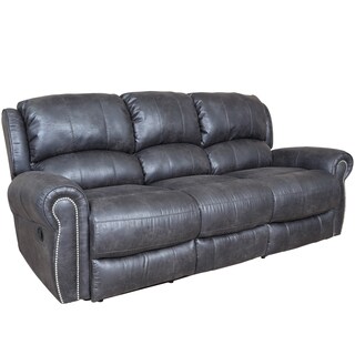 Porter Stirling Slate Grey Dual Reclining Sofa with Breathable Vegan Leather Alternative and Nailhead Trim