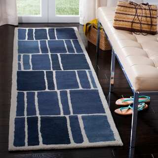 Safavieh Handmade Martha Stewart Collection Blue/ Ivory Wool Rug (2' 3 x 8')