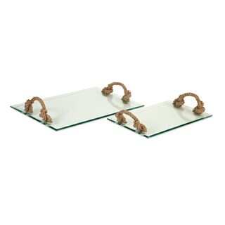 Hasbrouck Glass Tray with Jute Handles (Set of 2)
