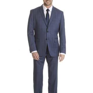 Daniel Hechter Men's Blue Windowpane Plaid Modern Fit Wool Suit