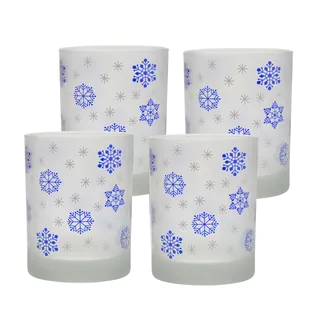 Culver Snowflake Blue Set of 4 14-ounce Double Old-fashioned Glasses