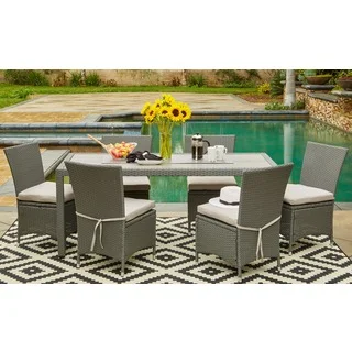 Portfolio Aldrich Grey Indoor/Outdoor 7-piece Rectangle Dining Set with Grey Cushions