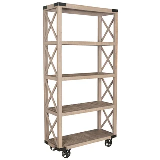 Tall Grey Metal and Wood Wheel Bookcase