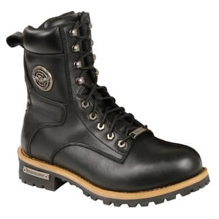 Men's Black Leather Lace-to-toe Boots With Side Zipper