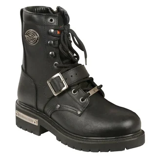 Shaf International Men's Black Leather Buckled and Lace to Toe Work Boots with Side Zipper Entry