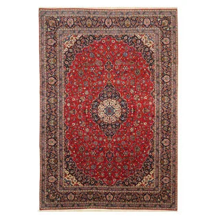 Hand-knotted Wool Red Traditional Oriental Kashan Rug (9'11 x 14'6)