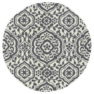 Runway Charcoal/Ivory Damask Hand-Tufted Wool Rug (9'9 Round)