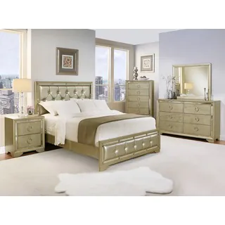 Abbyson Living Valentino Mirrored and Leather Tufted 6-piece Queen-size Bedroom Set