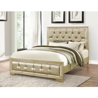 Abbyson Living Valentino Mirrored and Tufted Leather King Bed