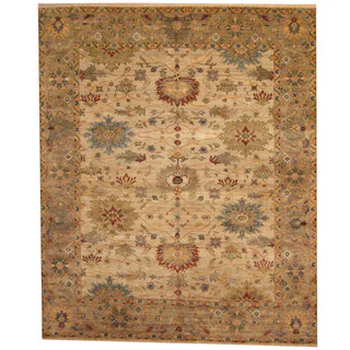 Herat Oriental Indo Hand-knotted Vegetable Dye Oushak Beige/ Gray Wool Rug (8' x 10')
