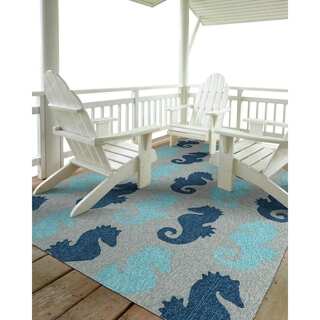 Indoor/Outdoor Beachcomber Seahorse Blue Rug (5' x 7'6)