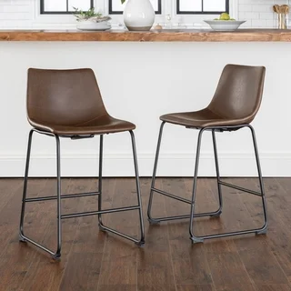 24-inch Brown Faux Leather Counter Stools