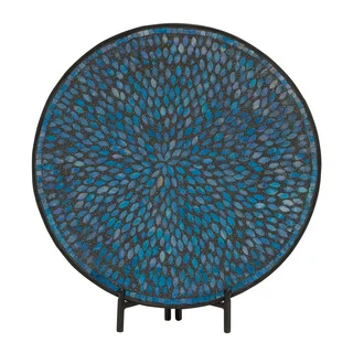 Unique Metal Blue Mosaic Platter with Easel