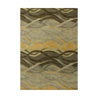Alliyah Green Waves Olive Green Wool Hand-carved Dimensional Floor Rug (9' x 12')