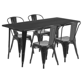 Offex 31.5 inches x 63 inches Home Indoor Rectangular Metal Cafe Table Set With 4 Stack Chairs