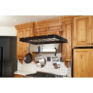 Fox Run Black Square Pot Rack With Chrome Chains and Hooks