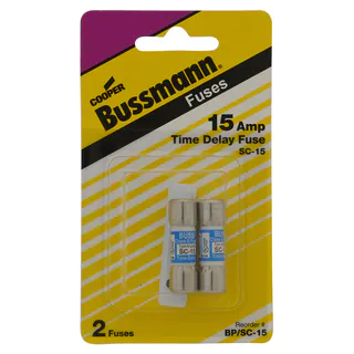 Bussman BP/SC-15 15 Amp Midget Cartridge Time-Delay Rejection Fuse 2-count