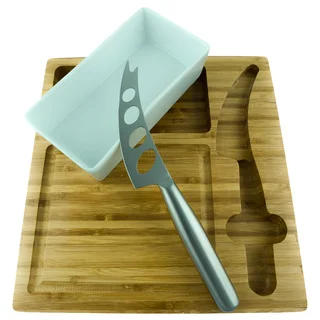 Red Vanilla Squared Slice Bamboo Cheese Board Set with Bowl and Cheese Knife