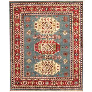 Herat Oriental Indo Hand-knotted Kazak Light Blue/ Red Wool Rug (8' x 10')