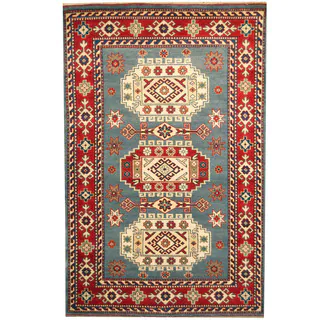 Herat Oriental Indo Hand-knotted Kazak Light Blue/ Red Wool Rug (6' x 9')